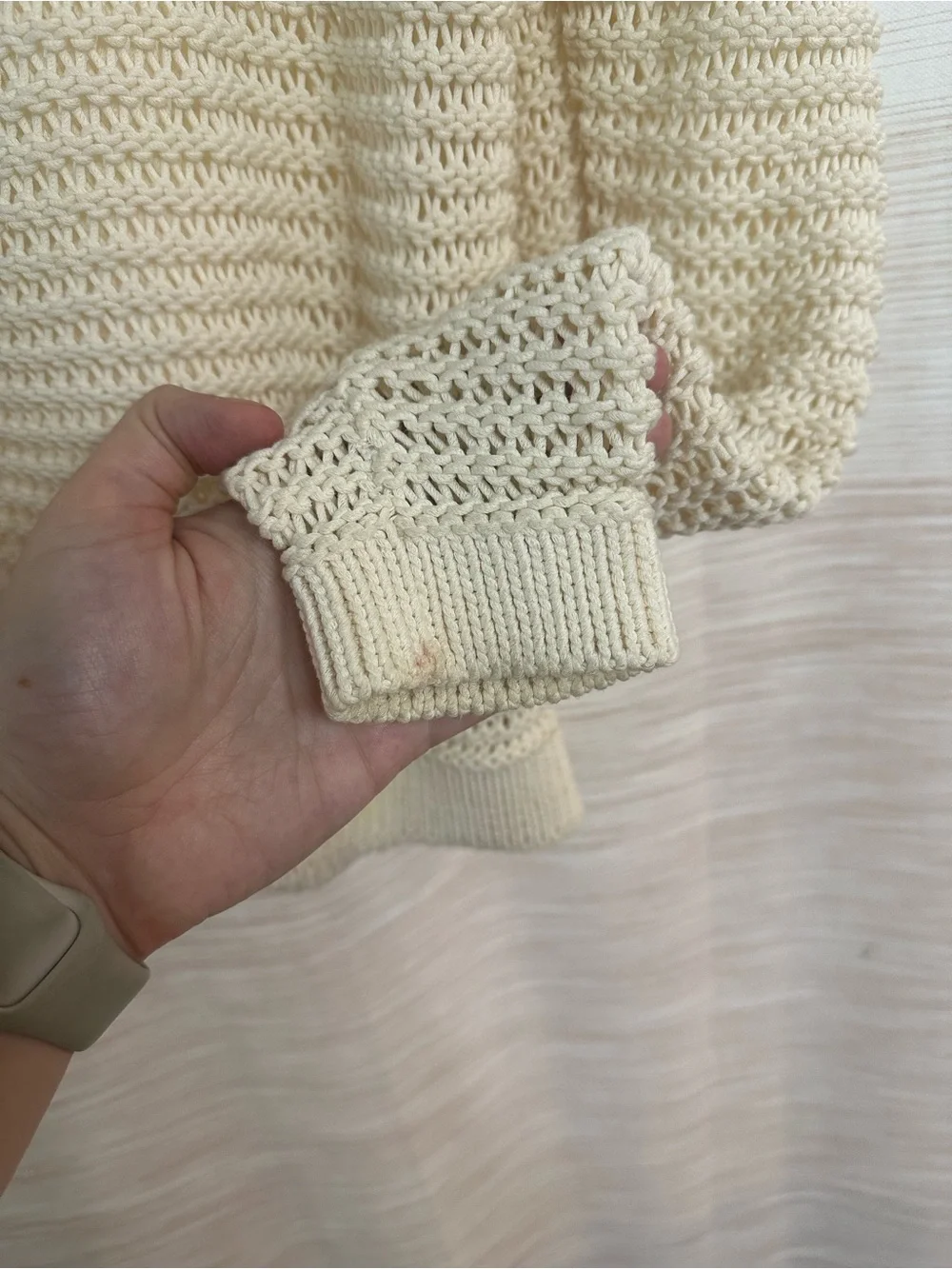 Massimo Dutti Cream Open-Knit Crewneck Sweater
